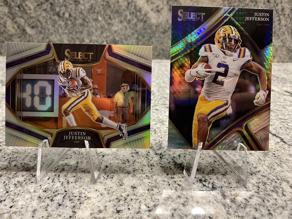 Justin Jefferson 2023 Select Draft Snapshots True Silver Prizm & Hyper LSU Tiger - Image 1 of 2