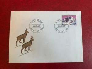 SWITZERLAND HELVETIA 1971 FDC SWISS ALPS DEER LES DIABLERETS VAUD MOUNTAIN - Picture 1 of 1