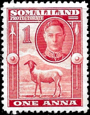 SOMALILAND PROTECTORATE; 1942 Sc#97 GVI MH  VF Blackhead  Sheep - Image 1 of 2