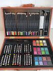 Artists Box Art Supplies 26 Colored Pencils 24 Oil Crayons Paints Brushes Drawin