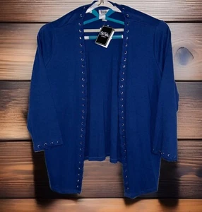 Bob Mackie Womens Jacket Size 3XL Navy Blue Open Front Cardigan Long Sleeve NWT - Picture 1 of 16