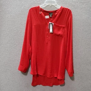 Worthington Women Top Large Red T-Shirt Pockets Long Sleeve V Neck Popover NWT - Picture 1 of 10