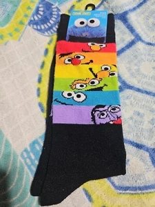 NEW SESAME STREET Rainbow Peek-A-Boo Crew Socks 1 Pair SZ 10-13 - Picture 1 of 5