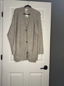 Hm Cardigan Long Beige Heathered Large W Pockets Nwt - Picture 1 of 2