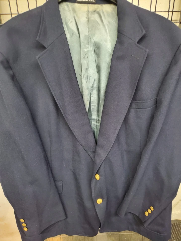 Blazer Abrigo Deportivo Chaqueta Stafford Botones Dorados Azul Marino Mezcla Lana 50R Foto 1 de 4