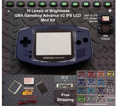 10 Level Brightness GBA V2 IPS LCD Mod Kit w/glass lens - Solid Blue - Image 1 of 4