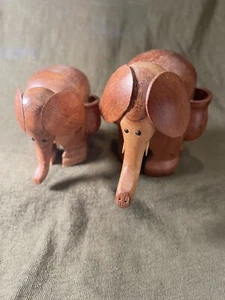 Two very cute hand-made wood elephants. Larger is about 3.5 inches tall. - Picture 1 of 17