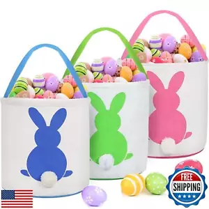 3 PCS Easter Eggs Hunt Basket for Kids Canvas Bunny Basket Egg Bags Rabbit Fl - Picture 1 of 5