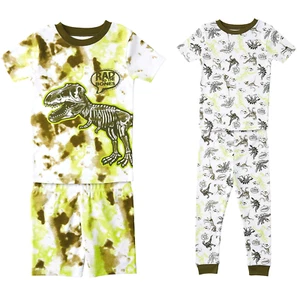 Boys 2T Cotton Short Sleeve 4 Piece Pajama Set 2T Dinosaurs (1) Shorts (1) Pants - Picture 1 of 9