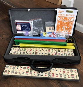 Vtg Mah Jong Mah Jongg Game Set in Travel Case 166 Tiles, 4 Racks, Chips, Dice - Picture 1 of 6