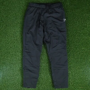 MEN'S LARGE GYMSHARK ATHLETIC NYLON WINDBREAKER TRACK PANTS BLACK, VGC - Picture 1 of 7