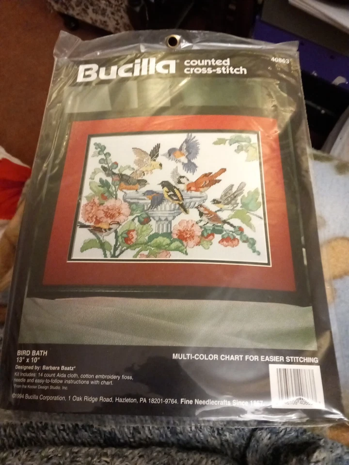 Bird Bath Cross Stitch Kit - Bucilla (40863) - 13" "