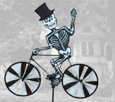 PREMIER SKELETON RIDING BICYCLE BIKE WIND SPINNER SPOOKY YARD DECOR PD26861 - Image 1 of 4
