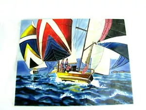Hermosa baldosa de cerámica Michael O'Toole artista canadiense velero arte 14 X 11 - Imagen 1 de 3