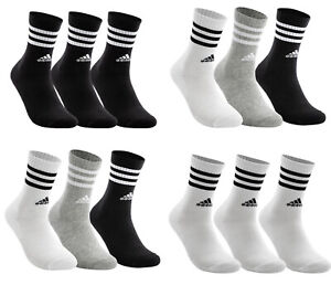 Adidas Mens Women 3 Stripes Cushioned SPW Crew Socks 3Pairs Sports Training Sock