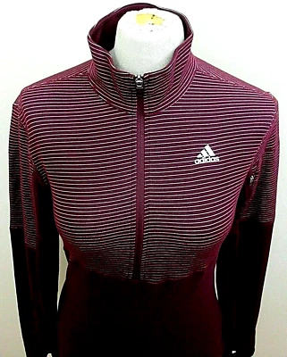 Adidas Women's Climalite 1/2 Zipper Pullover Maroon White Striped New Free Ship - Image 1 of 4
