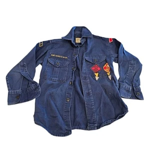 Vintage Cub Scouts Boy Scouts Of America Official Blue Jean Denim Shirt Sz 8 - Picture 1 of 5
