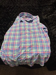 Vineyard Vines Whale Shirt Youth Boys Large (16) Blue Plaid Cotton Button-Down - Picture 1 of 3