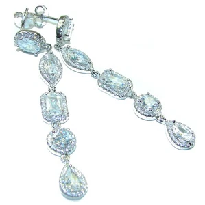 Fabulous 6.8 carat White Topaz .925 Sterling Silver Handcrafted Statement earri - Picture 1 of 4