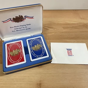 Kem Bicentennial Playing Cards Gold Eagles Blue Red Double Deck in Case Vintage - Picture 1 of 7