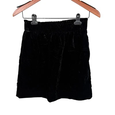 J. Crew Crushed Black Velvet Elastic Waist Mini Skirt Size 0 Holiday Party H1250 - Image 1 of 4