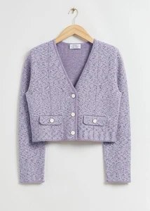 ATELIER & Other Stories Purple Metallic Tweed Cropped Cardigan Size M - Picture 1 of 12