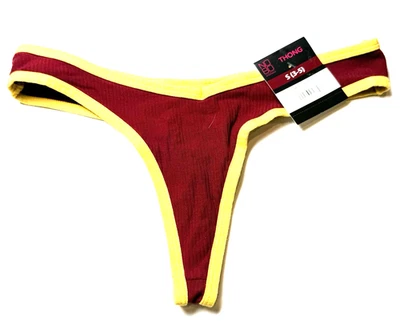 Без границ желтый красный ребристый хлопок стринги женщин маленький (3 / 5) новый с ярлыками - Изображение 1 из 4