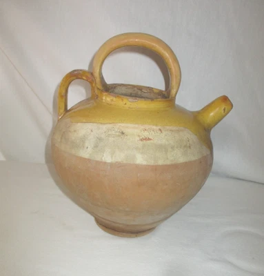 ANCIEN CRUCHE A EAU GARGOULETTE, CHEVRETTE TERRE CUITE VERNISSÉ-POTERIE DECO XIX - Photo 1/4