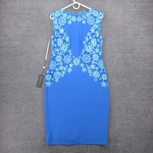 Tadashi Shoji Dress Womens 8 Floral Trimmed Coattail Dress Embroidered Blue - Picture 1 of 13