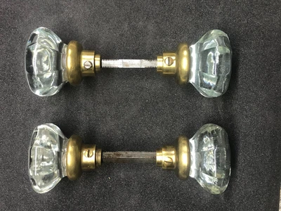 Clear Glass (Uranium-UV-Lt Green)  Doorknob Matching Pair 2-1/4" 8 Point (M1707) - Image 1 of 4