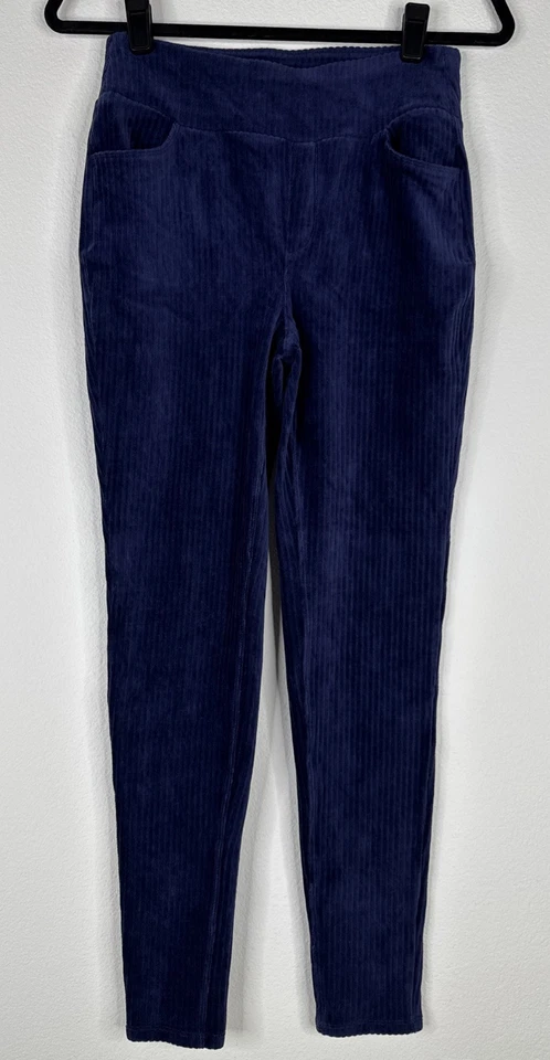 Denim & Co Regular Smooth Waist Knit Cord Leggings Size XXS Navy Blue NEW - Image 1 of 4