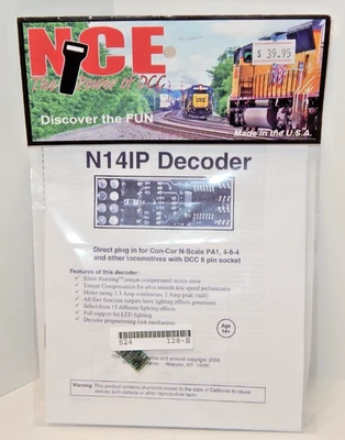 NCE #128 N14IP DCC Decoder for Con-Cor N-Scale PA1, 4-8-4 and others w/8-pin NEW - Image 1 of 3