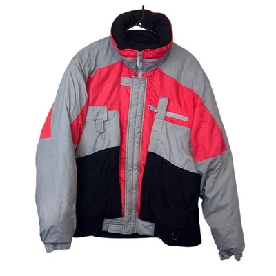 Abrigo de Invierno Perfil Vintage Talla M Rosa Gris Bloque de Color Pluma Aislamiento Foto 1 de 4