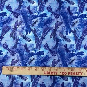 Super kuscheliger Baumwoll Flanell Stoff Meterware Libellen Libelle blau 42" W - Bild 1 von 6
