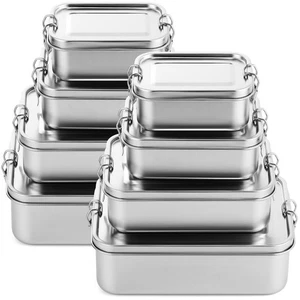 8 Pcs Stainless Steel Food Containers 550/850/1400/2400 ml Metal Bento Lunch ... - Bild 1 von 7
