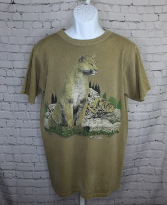 Vintage Harlequin Mountain Lion Shirt Medium Tan Nature USA 1988 Single Stitch - Image 1 of 4
