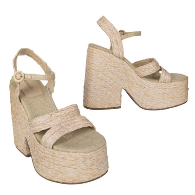 Sandalia LARROUDE Carmen Rafia Plataforma Tacón Beige Punta Abierta Para Mujer 10 Foto 1 de 4