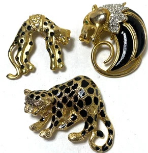 3 Vintage Broschen Leopard Emaille goldfarben - Bild 1 von 4