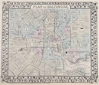 1875 Город Балтимор - Мэриленд карта оригинальный (11 x 9) палаты железных дорог - Изображение 1 из 4