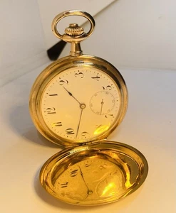 Reloj de bolsillo grande dorado 585 con tapa abatible - Imagen 1 de 11
