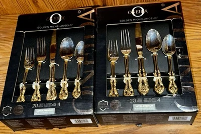 Juego de cubiertos de acero inoxidable dorado Oneida de 40 piezas para 8 bodas vacaciones formales Foto 1 de 3