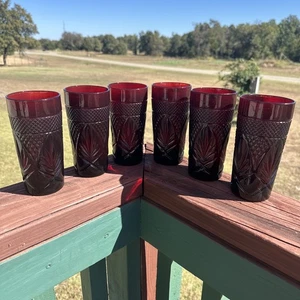 6er Set Cristal D’Arques Durand Antik Rubinrot Trinkglas Kühler Becher - Bild 1 von 9