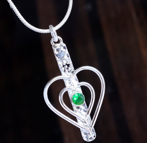 CHROME HEARTS Ciondolo e collana cuore antico argento sterling 925 pietra preziosa diopside cromato C75