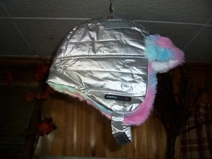 SWISS TECH GIRLS WATER RESISTANT TRAPPER HAT SIZE SM/MED SILVER RAINBOW TRIM NEW - Picture 1 of 2