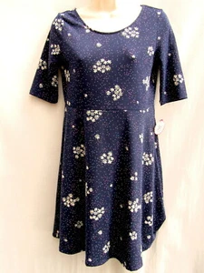 So Skater Dress Junior Size 16 (XXL) Navy Blue & Wt Flowers New w Tags - Picture 1 of 5