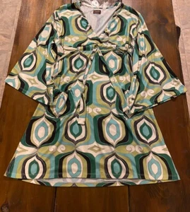 Anthropologie Wendy Glez Women’s Small Green Abstract Jersey Knit A Line Dress - Picture 1 of 14
