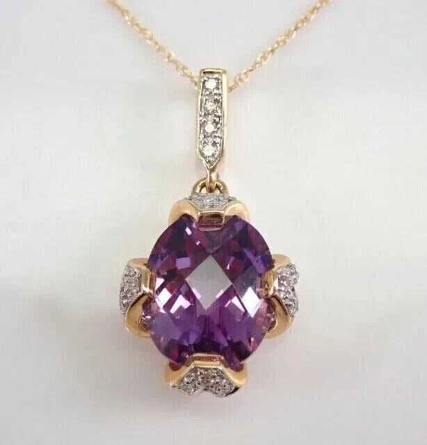 2 Ct Oval Cut Simulated Amethyst Women's Pendant Necklace 14K Yellow Gold Plated - Image 1 of 4