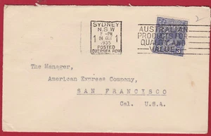 1935 KGV 3d Blue Bank of NSW OVERSEAS BOX Cover to American Express CA USA - Picture 1 of 3