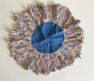 Vintage Blue Fabric Center Doily with variegated crochet edging - Picture 1 of 1