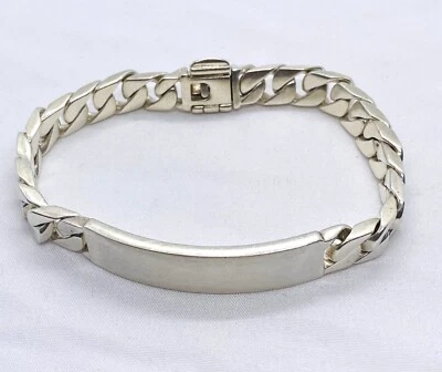 Tiffany & Co Sterling Silver Men's Curb Link ID Bracelet READ BRUSHED PLATE - Image 1 of 4